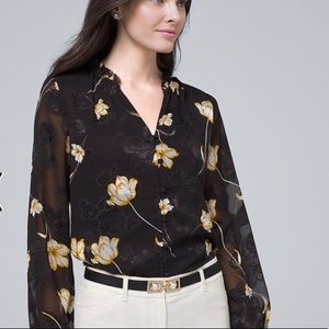 WHBM Ophelia Floral Black blouse